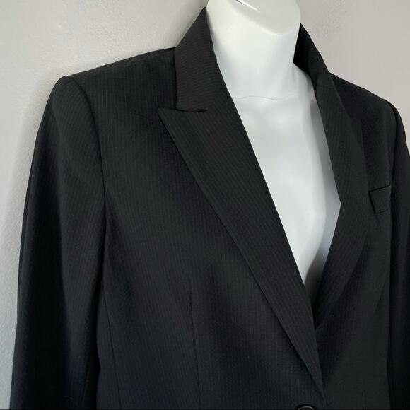 THEORY Wool Blazer Jacket Size 6 Black Crinkle Stripe Office Professional Work - Picture 2 of 10